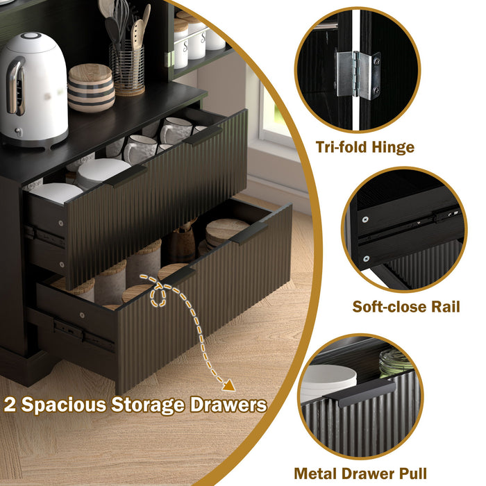 Fluted Kitchen Pantry Cabinet With 2 Large Drawers & 8 Door Spice Rack