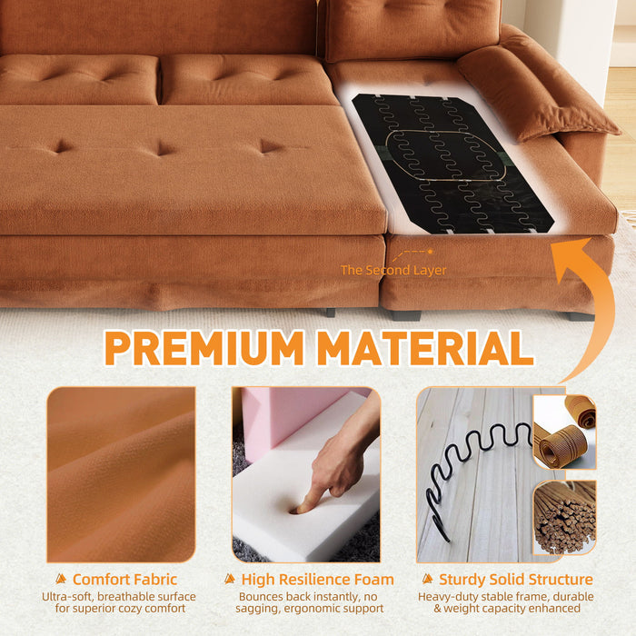 U-Shaped Sleeper Sofa With Pull Out Bed, Removable Armrests & USB Ports For Living Room