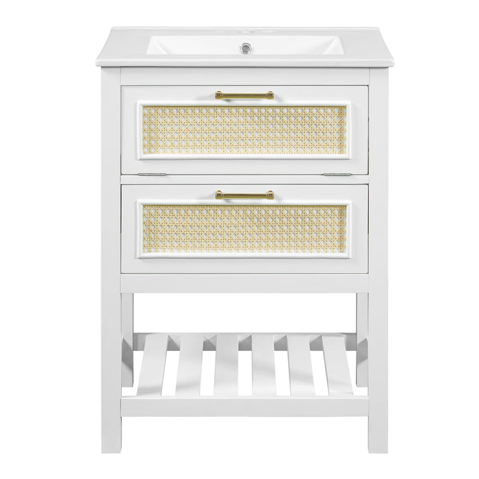 Modern Bathroom Vanity With Integrated Sink, Cabinet With 1 Deep Drawer And 1 Tip-Out Drawer