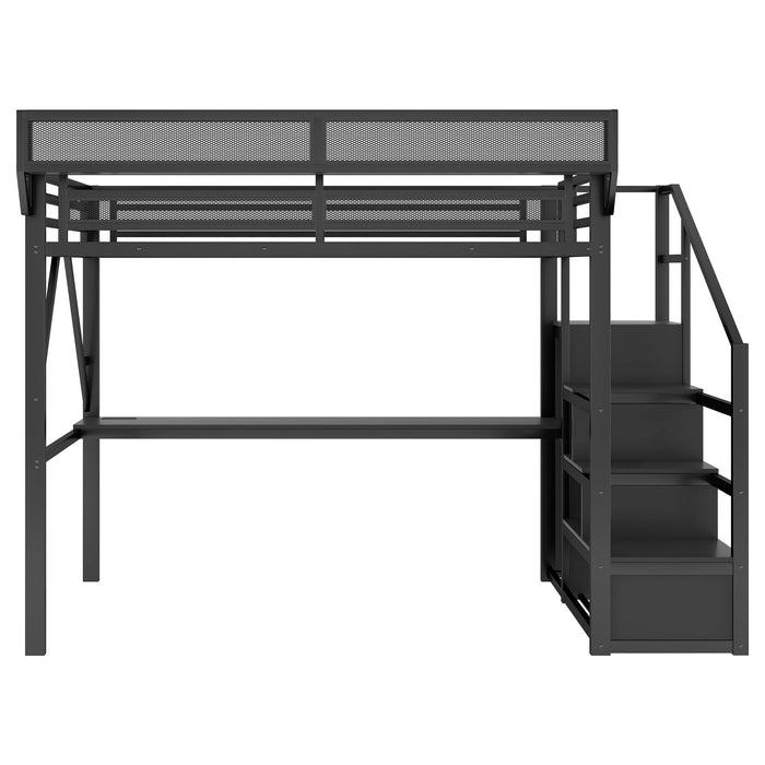 Loft Bed With Desk And Charging Station With Stairs And Light
