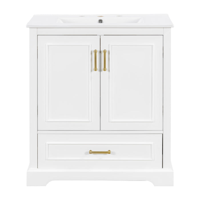 Bathroom Vanity With Sink, 1 Divided Drawer And 2 Soft Close Doors With Double Shelf