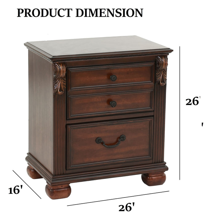 3 Piece Bedroom Set, Elegant Panel Bed With 2 Nightstands