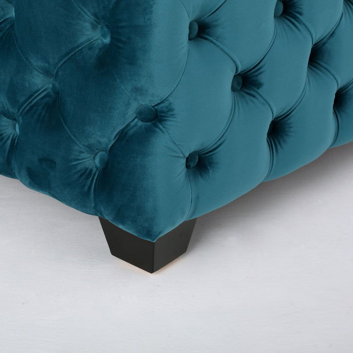 Unwind Upholstered Square Ottoman With Button Tufted Diamond Stitch - Teal