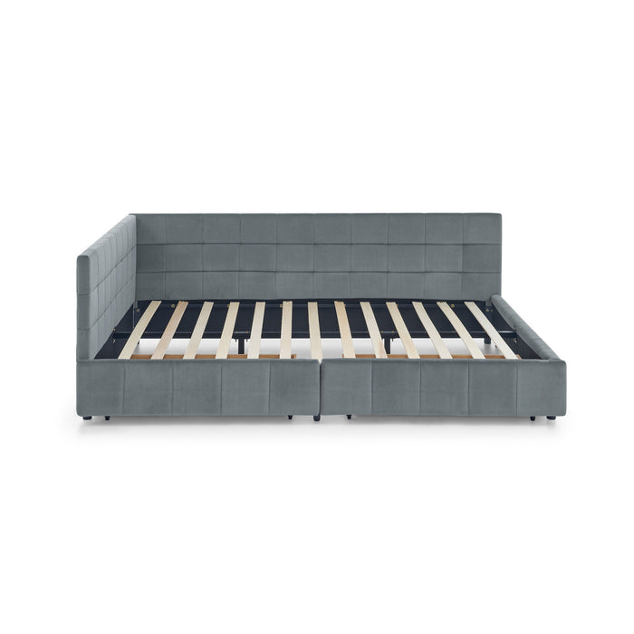 Elegant Storage Upholstered Tufted Bed Frame With Backrest And Armrests