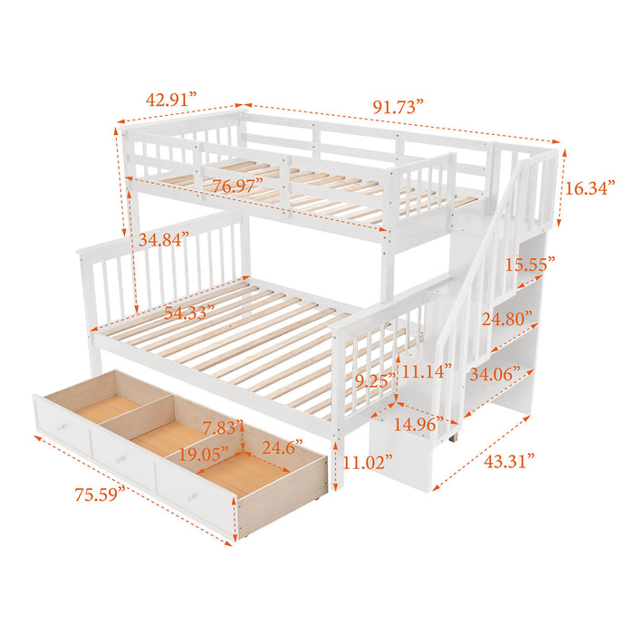 Stairway Bunk Bed With Storage And Guard Rail For Bedroom