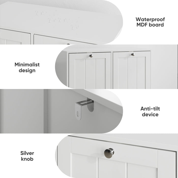 Tilted Laundry Hamper With Removable Basket, Hidden Storage Cabinet, Home Organizer For Bathroom - White