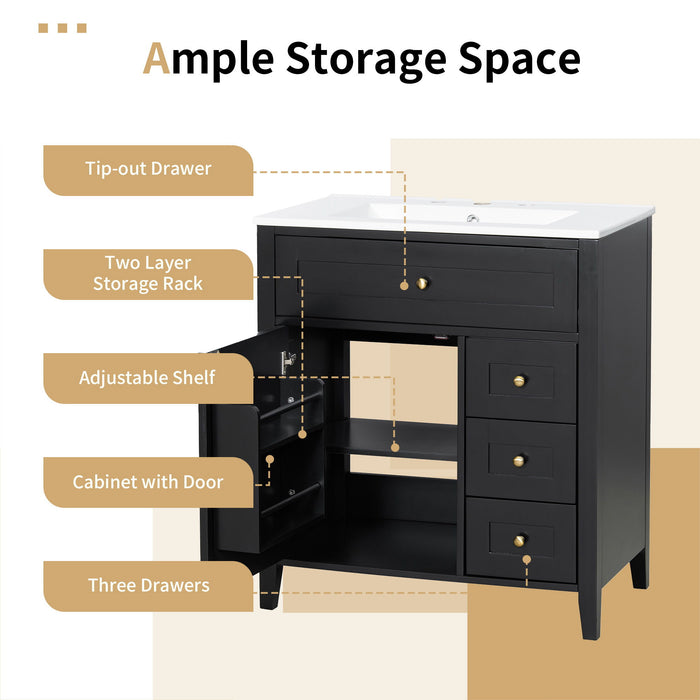 Bathroom Vanity With Sink, 3 Drawers And Adjustable Shelf