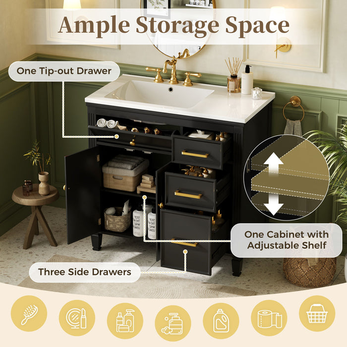 2 Piece Freestanding Bathroom Vanity Set With Sink Top, Reversible Dual Layout
