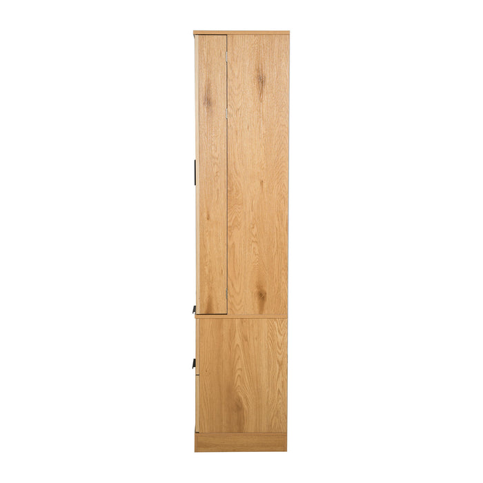 Fluted Kitchen Pantry Cabinet With 2 Large Drawers & 8 Door Spice Rack Freestanding Storage Organizer - Oak