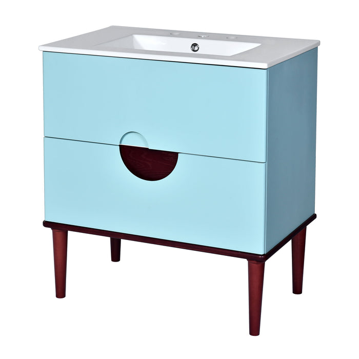 Bathroom Vanity Cabinet With Ceramic Sink Combo Set, Frame Modern Bathroom Storage Cabinet With 2 Drawers - Blue