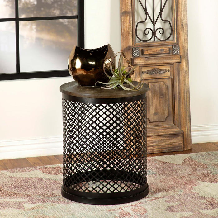 Drum Base Accent Table - Brown