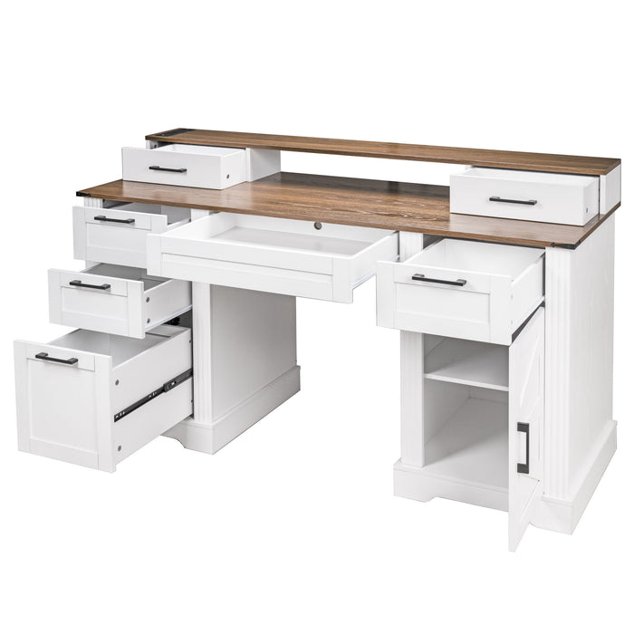 Office Desk With Charging Station & Storage Cabinet