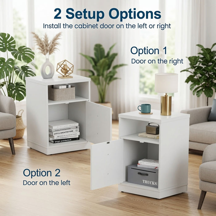 Nightstand With Door & Shelf, 2 Drawer Side Table