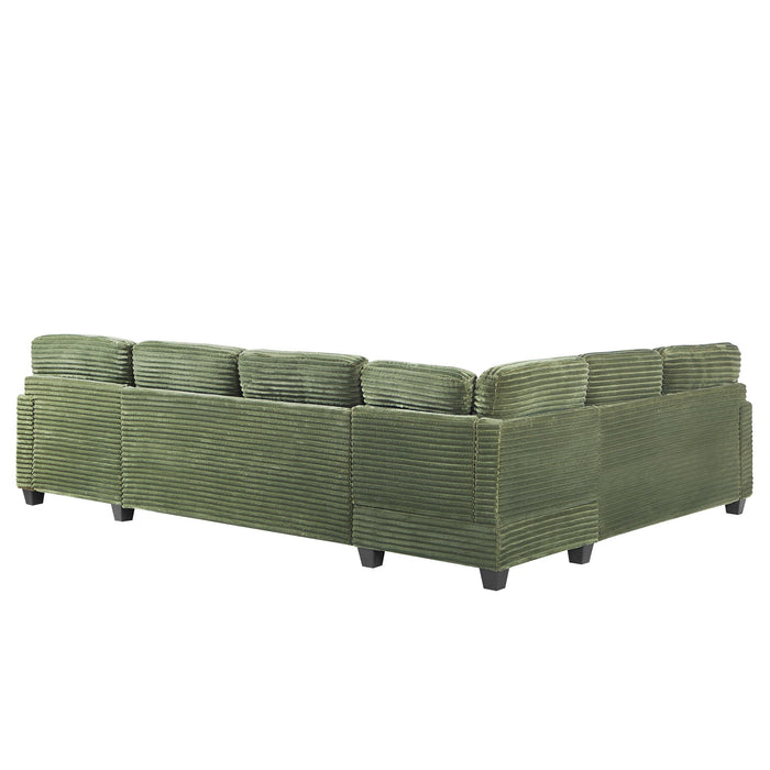 Upholstered U-Shaped Sectional Sofa With Movable Ottoman And Side Storage Pockets