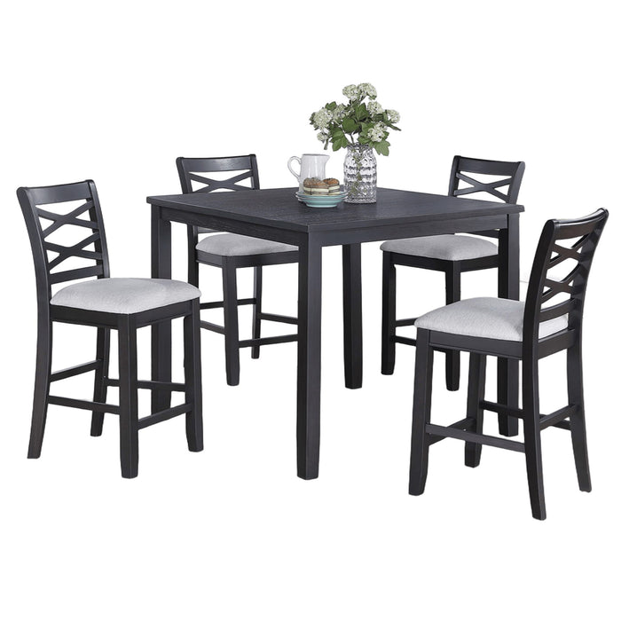 Dining Table Set With 4 Cross Back Chairs, Upholstered Cushions - Charcoal