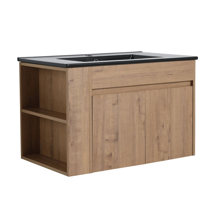 Wall Mounted Bathroom Vanity With Basin And Adjustable Open Shelf