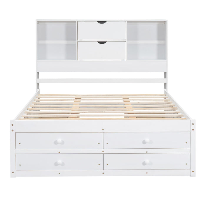 Platform Bed With Storage Headboard And 8 Drawers