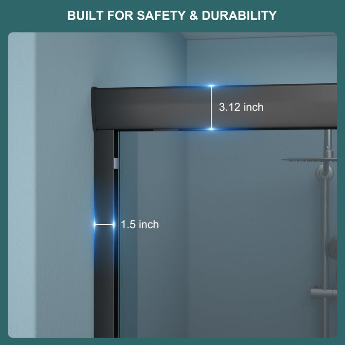 Double Sliding Glass Shower Door 8Mm Tempered Glass With Stainless Steel Frame - Matte Black