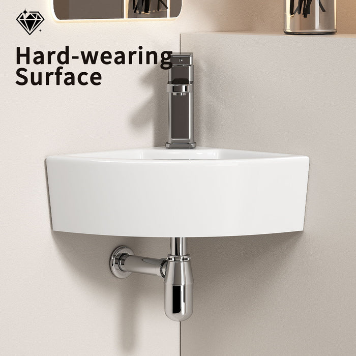 Triangle Corner Sink For Bathroom - Milk White