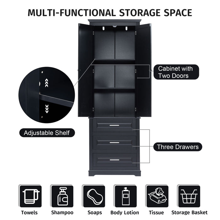 Tall Storage Cabinet With 3 Drawers For Bathroom