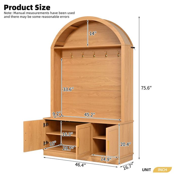 Arched Top Hall Tree With 5 Hooks