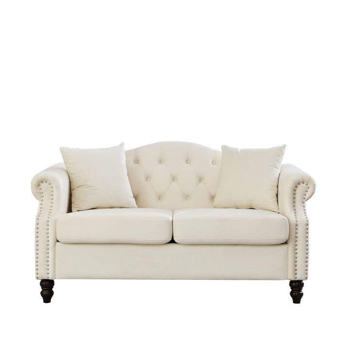 2 Seater Chesterfield Sofa With Rolled Arms And Nailhead Trim For Living Room