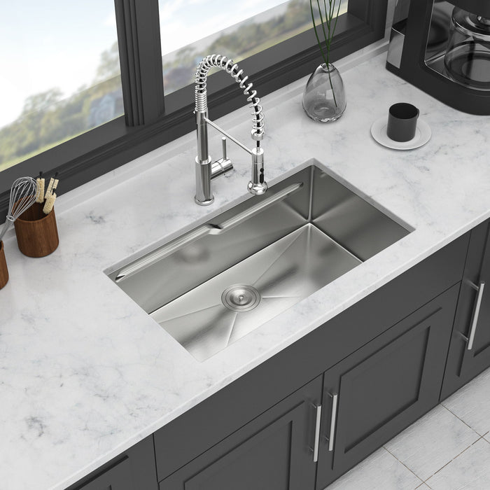 33" Undermount Kitchen Sink Single Bowl Ledge Workstation In 16 Gauge Stainless Steel - White