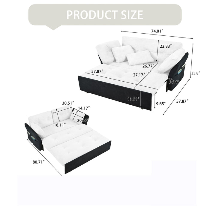 Modern Convertible Sleeper Sofa Bed With Pull-Out Queen Design, Side Storage & Thick Cushions