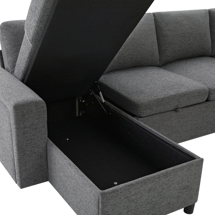 U - Shaped Convertible Sectional Sofa Bed With Storage, USB Charger & Cup Holders
