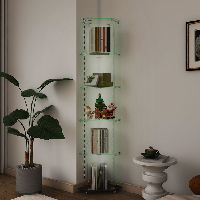 5 Tier Diamond Glass Display Case With 5 Dynamic LED Modes - Black