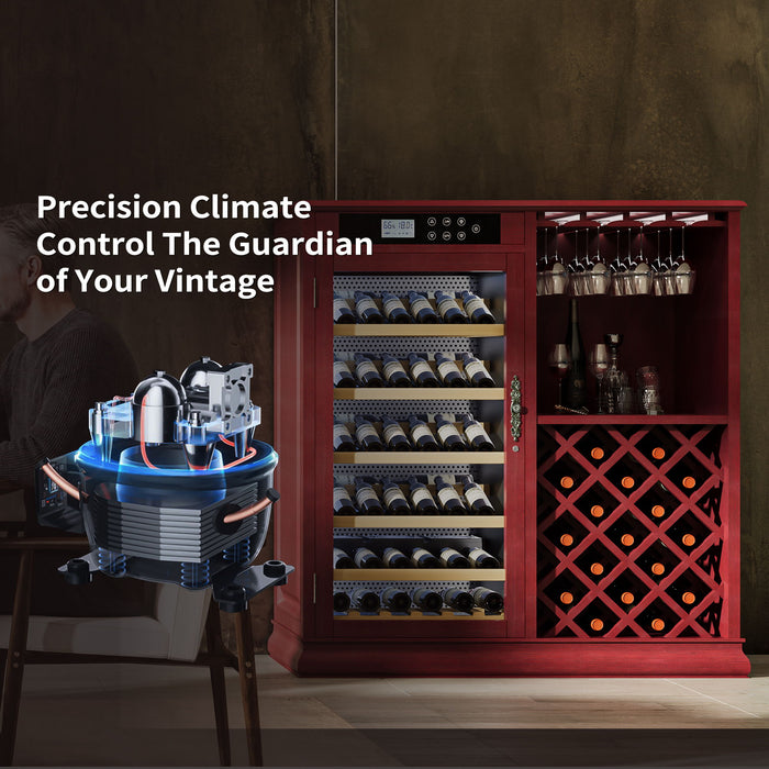 69 Bottle Wine Fridge With Touch Control, LED Lighting, Humidity Regulation - Cherry
