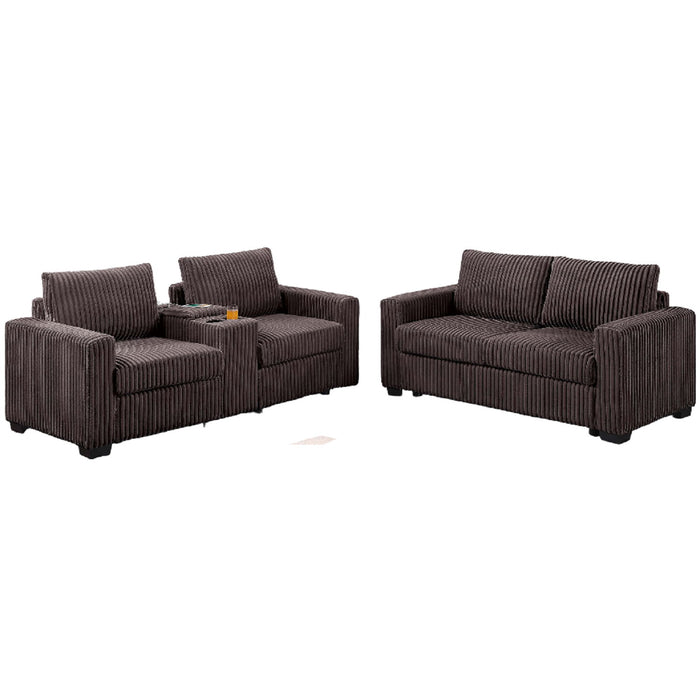 Modern Style 2 Piece Sofa Set With Cup Holders & Charging Port