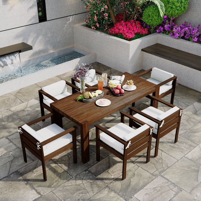 Rustic Patio Dining Set For 6 With Removable Cushions