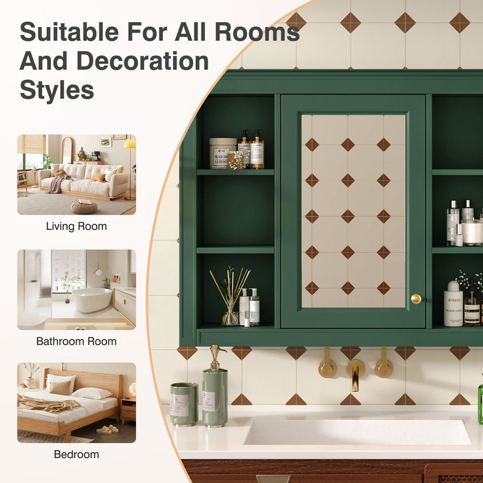 Wall Mounted Medicine Cabinet With Mirror, Storage Cabinet Featuring 6 Open Shelves And Adjustable Interior