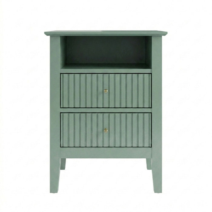 Fluted Nightstand With 2 Drawers
