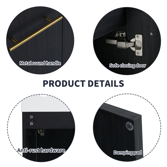 Contemporary 48" Wall Mounted Bathroom Vanity With Resin Sink And Soft Closing Doors And Line - Black Chestnut