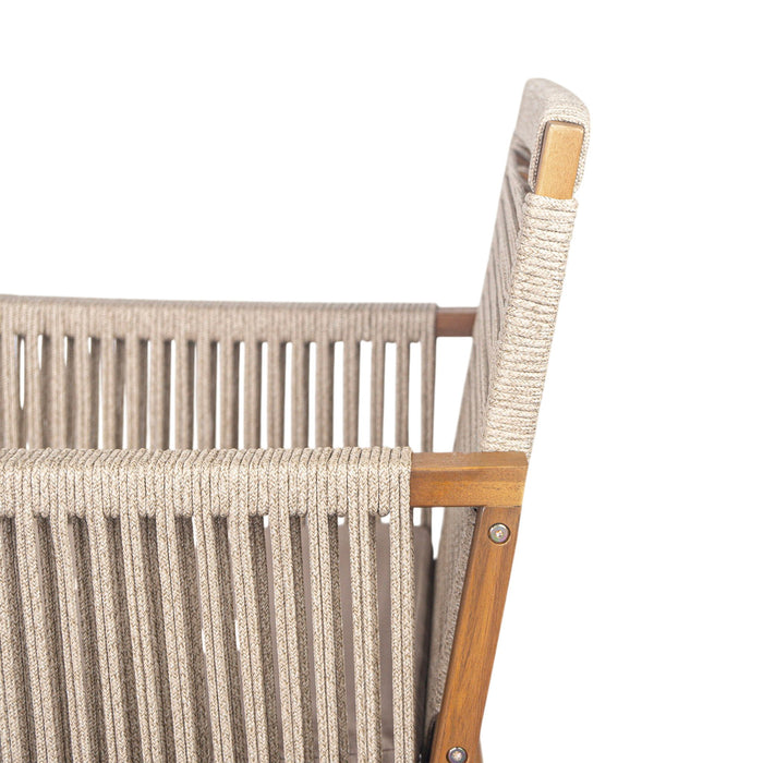 Acacia Wood Outdoor Dining Chairs (Set of 2) With Rope Design Back And Arms, Washable Cushion - Light Brown