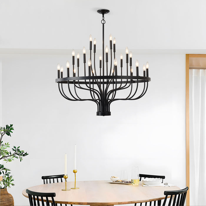 24 Light Chandelier Industrial Iron Candle Chandelier Modern Suspended Farmhouse Chandeliers Pendant Light Fixtures For Dining Room Bedroom Living Room Kitchen Island Foyer E12 Bulb (No Include) - Black