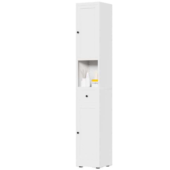 Tall Narrow Bathroom Cabinet With 5-Tier Storage, Adjustable Shelves, Freestanding - White