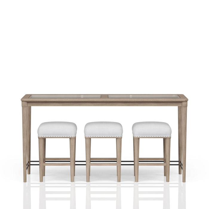 Glass Console Table With 3 Stools - Frosted