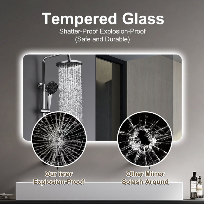 Wall Mounted Bathroom Full Length Makeup Mirror With 3 Color Lighting - Clear