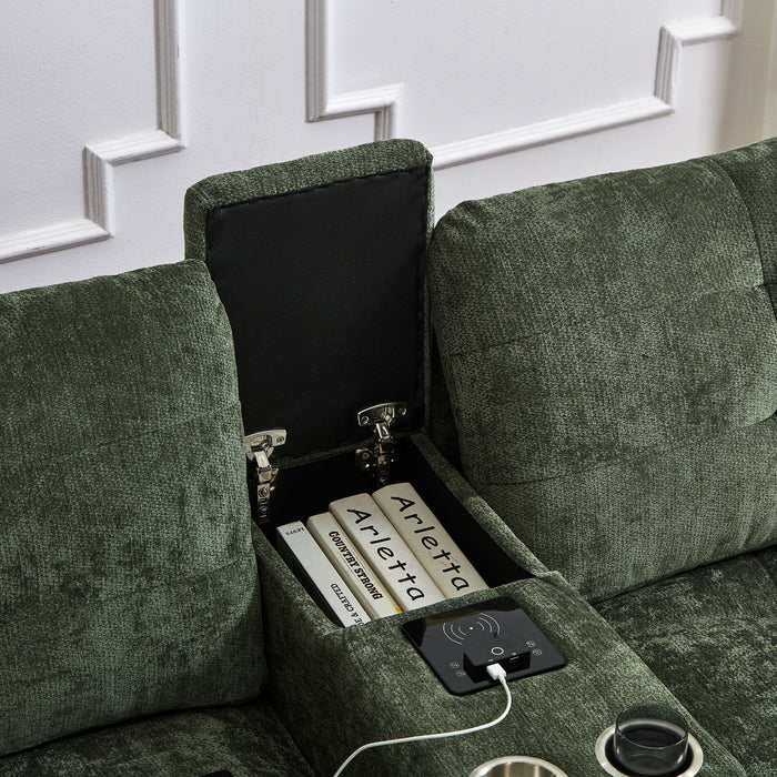 Modern Sectional Sofa U-Shaped With Movable Ottomans, Bluetooth Speakers, LED Lights And Modular Storage