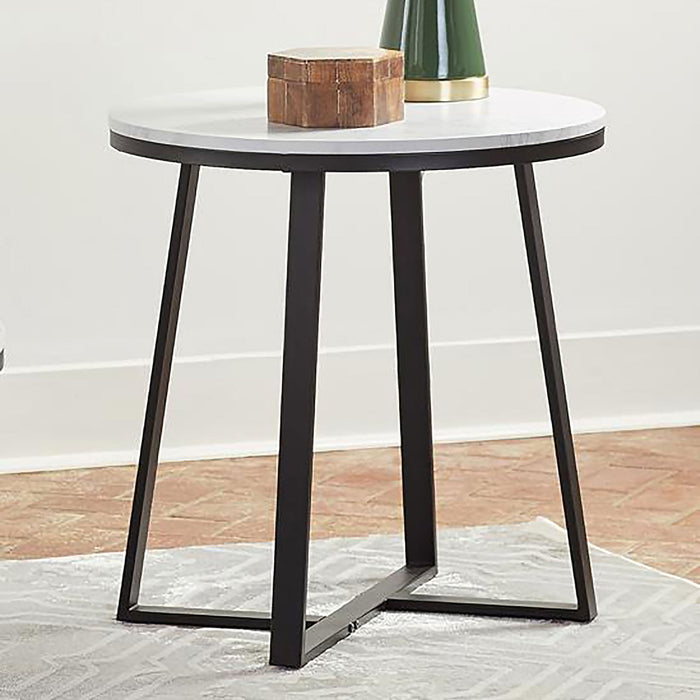 Round End Table With Base, Living Room Furniture - White