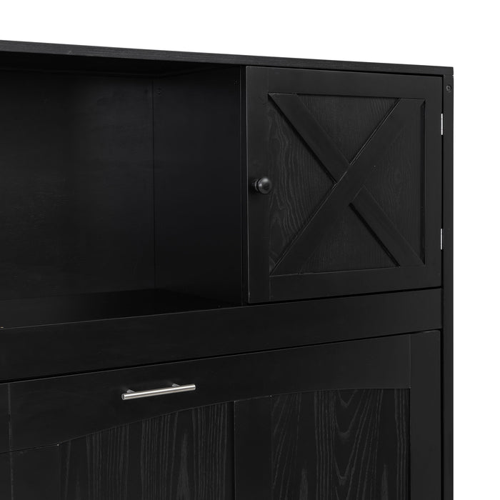 Full Size Murphy Bed With Storage Cabinets - Black