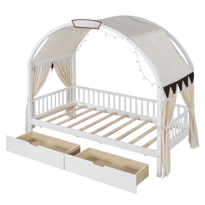 Bed With Arched Roof And 2 Drawers