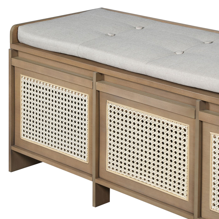 Entryway Shoe Bench With Drawers & Button Tufted Cushion