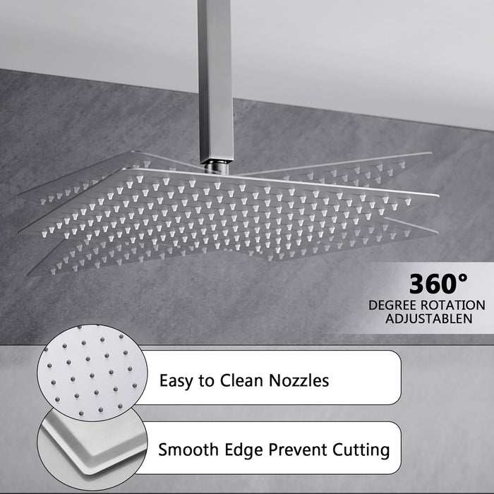 Luxury 12" Ceiling Mount Rainfall Shower System With Brass And Stainless Steel - Brushed Nickel