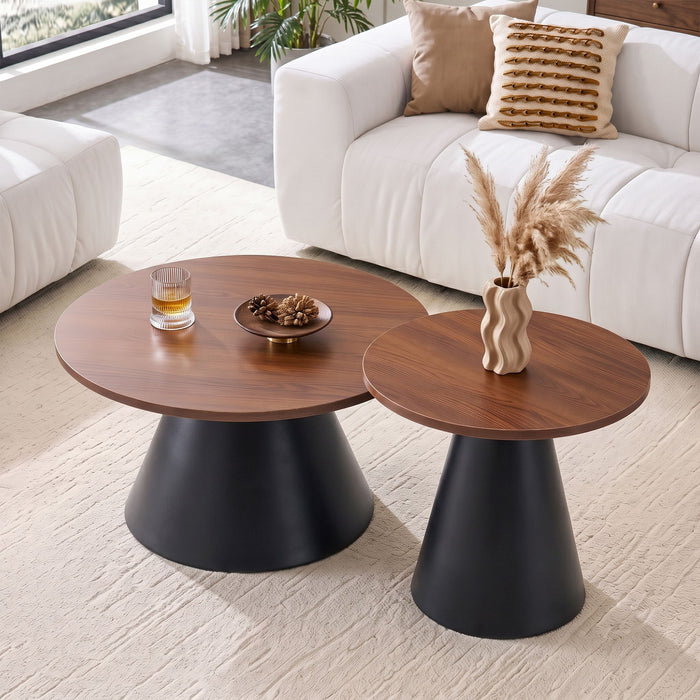 Nesting Coffee Table, Adjustable Foot Pads For Living Room (Set of 2) - Walnut / Black