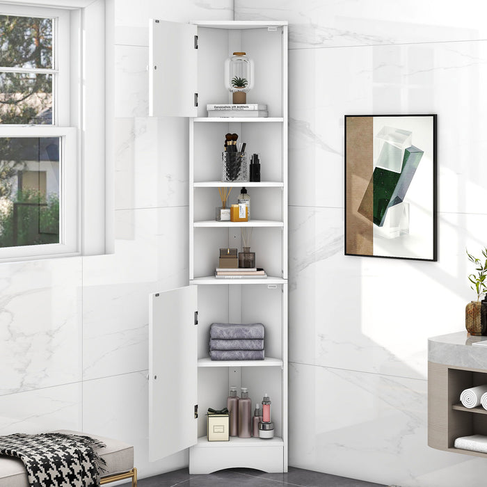 Multi Functional Corner Cabinet With Adjustable Shelves And 2 Doors