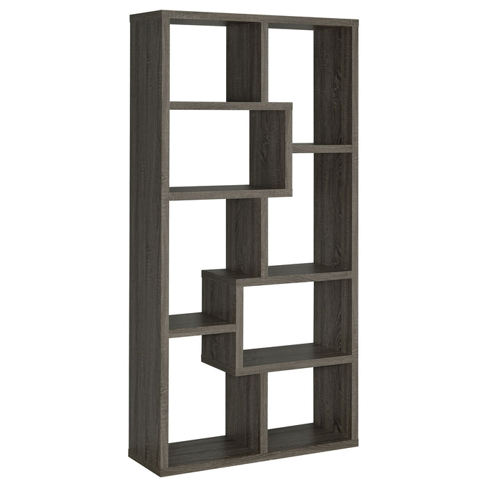 8 Shelf Bookcase With Geometric Design - Gray